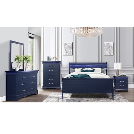 Global Furniture Usa Traditional Glam Rich Blue W /LED Charlie Blue Queen Bed Group With Led 2781